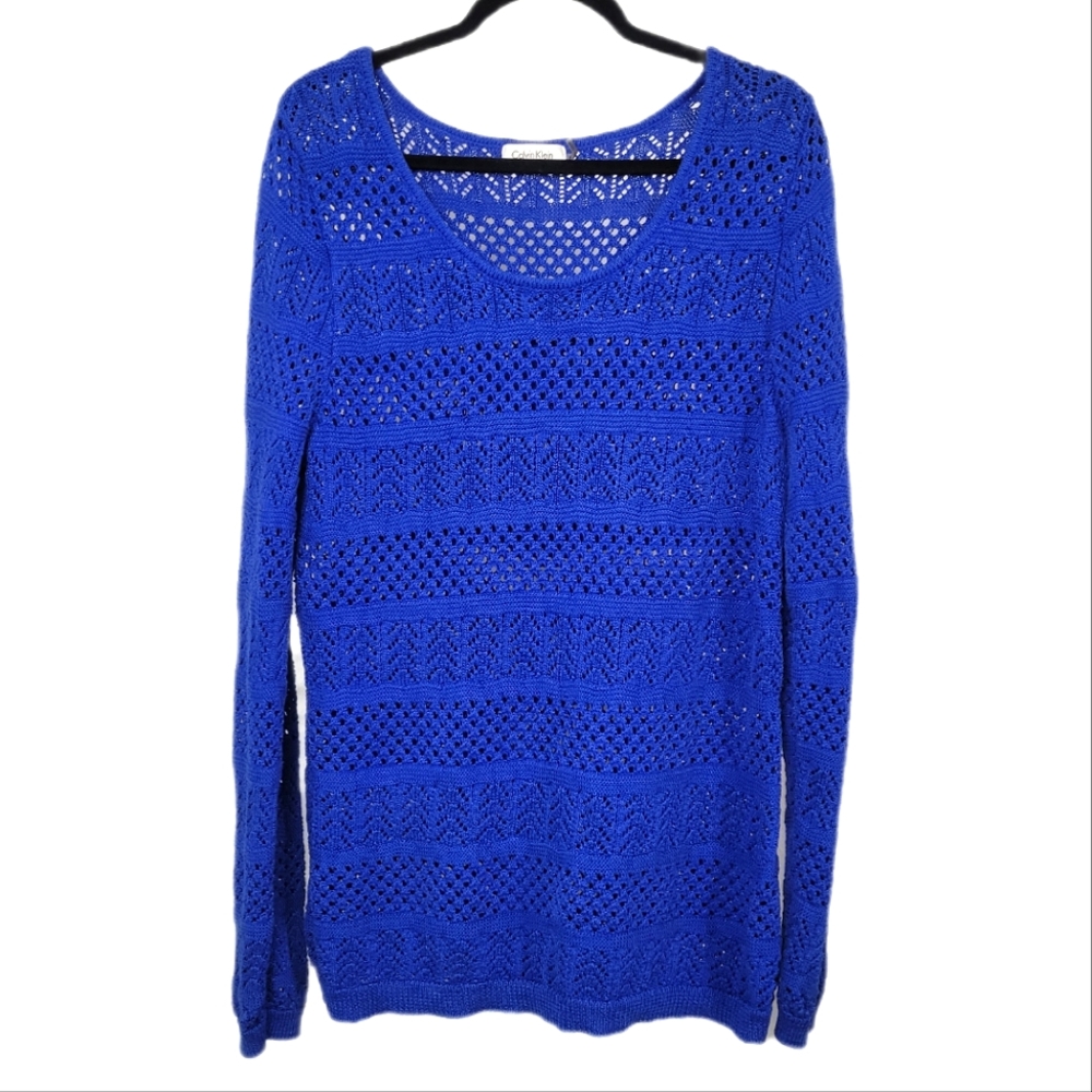 Calvin Klein Knit Blue Long Sleeve Top Size Large
